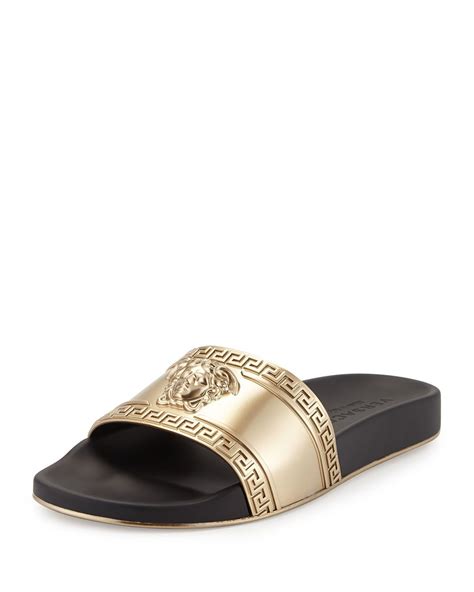 versace slide on sandals|Versace sandals black and gold.